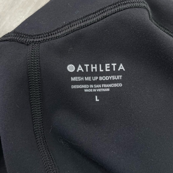 Athleta Mesh Me Up Bodysuit Black L Yoga Fitness Romper 566566 Large Gym Active - Picture 9 of 15